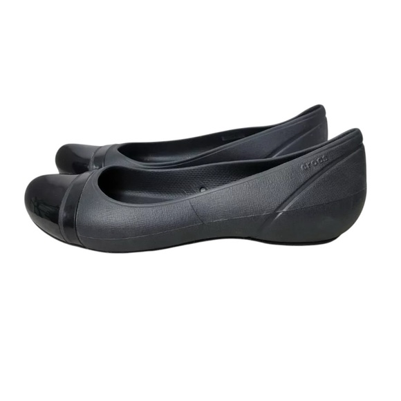 Crocs Black Ballet Flats, Glossy Finish Cap Toe, Comfort Shoes, Women’s Size 11 - Picture 6 of 9